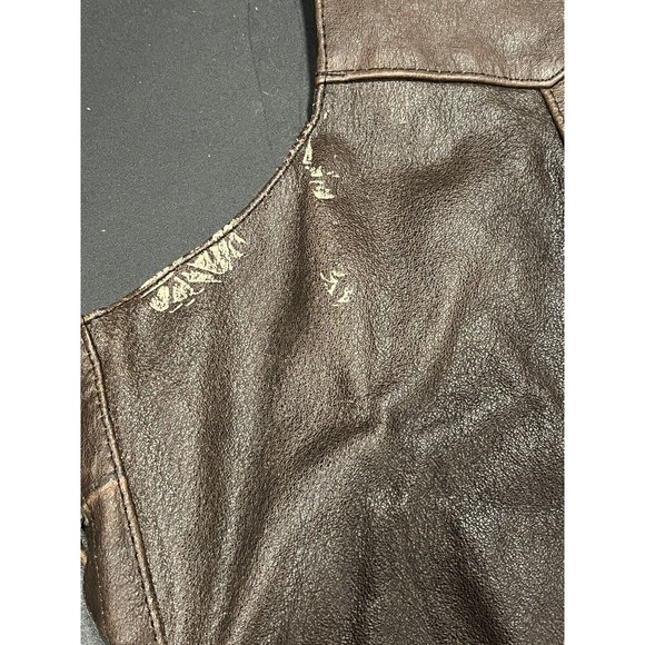 UNIK Premium Leather Brown Biker Motorcycle Vest Size 56 BORN TO RIDE USA Patch - Picture 9 of 11